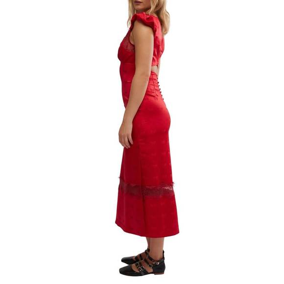 NEW FREE PEOPLE foolish heart midi dress in red dahlia combo - Picture 2 of 5